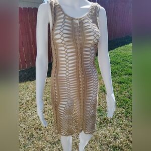 Beige Crochet Sleeveless Dress